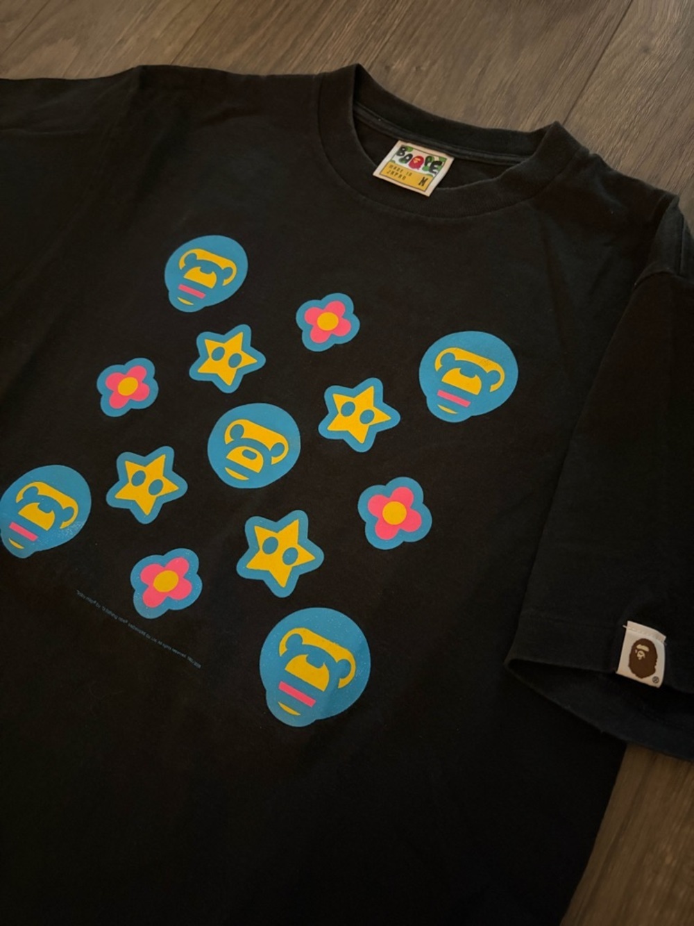 2009 Bape Nigo Black babymilo multi logo Tee image 3